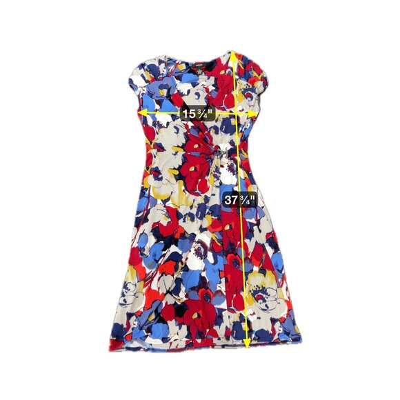 Alfani Multicolor Floral Cap Sleeve Dress Side Knot Detail Sz XS - Picture 6 of 9